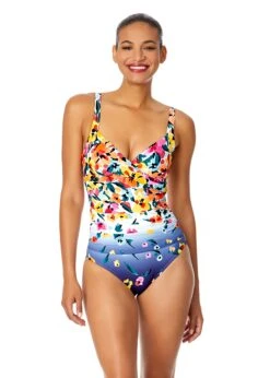 Women's Gradient Floral Underwire Surplice One Piece Swimsuit(Womens Gradient Floral Underwire Surplice One Piece Swimsuit)