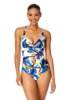 Women's Riviera Floral Underwire Surplice One Piece Swimsuit(Womens Riviera Floral Underwire Surplice One Piece Swimsuit)