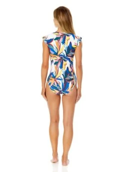 Women's Riviera Floral Flutter Sleeve Zip Up Rash Guard One Piece Swimsuit(Womens Riviera Floral Flutter Sleeve Zip Up Rash Guard One Piece Swimsuit) -Simply Bikini Store 25MO07915 MULT 738
