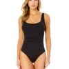 Women's Live In Color Square Neck Shirred One Piece Swimsuit(Womens Live In Color Square Neck Shirred One Piece Swimsuit) -Simply Bikini Store 25MO08001 BLK NoireBlack 067 FRONT