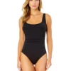 Women's Live In Color Square Neck Shirred One Piece Swimsuit(Womens Live In Color Square Neck Shirred One Piece Swimsuit) -Simply Bikini Store 25MO08001 BLK NoireBlack 067 FRONT scaled