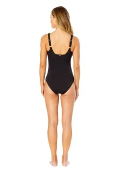 Women's Live In Color Square Neck Shirred One Piece Swimsuit(Womens Live In Color Square Neck Shirred One Piece Swimsuit) -Simply Bikini Store 25MO08001 BLK NoireBlack 085