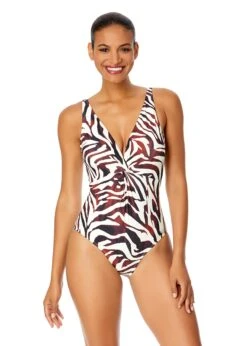 Women's Tiger Dance Plunge Twist One Piece Swimsuit(Womens Tiger Dance Plunge Twist One Piece Swimsuit)