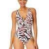 Women's Tiger Dance Plunge Twist One Piece Swimsuit(Womens Tiger Dance Plunge Twist One Piece Swimsuit) -Simply Bikini Store 25MO08193 MULT 260 FRONT scaled