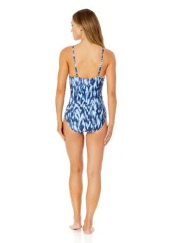 Women's Tie Dye Ikat Hidden Underwire Drape Front One Piece Swimsuit(Womens Tie Dye Ikat Hidden Underwire Drape Front One Piece Swimsuit) -Simply Bikini Store 25MO08768 BLWH 1098