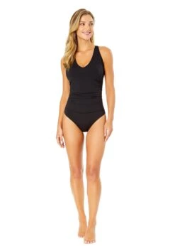 Women's Live In Color V Neck Cross Back One Piece Swimsuit(Womens Live In Color V Neck Cross Back One Piece Swimsuit) -Simply Bikini Store 25MO09101 BLK NoireBlack 261