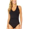Women's Live In Color V Neck Cross Back One Piece Swimsuit(Womens Live In Color V Neck Cross Back One Piece Swimsuit) -Simply Bikini Store 25MO09101 BLK NoireBlack 261 FRONT