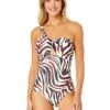 Women's Tiger Dance Asymmetrical One Piece Swimsuit(Womens Tiger Dance Asymmetrical One Piece Swimsuit) -Simply Bikini Store 25MO09393 MULT 1672 FRONT