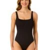 Women's Live In Color Textured Classic Square Neck One Piece Swimsuit(Womens Live In Color Textured Classic Square Neck One Piece Swimsuit) -Simply Bikini Store 25MO10001 BLK 058 FRONT