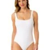 Women's Live In Color Textured Classic Square Neck One Piece Swimsuit(Womens Live In Color Textured Classic Square Neck One Piece Swimsuit 4) -Simply Bikini Store 25MO10001 WHITE 675 FRONT
