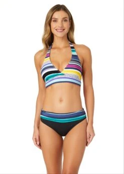 Women's Barcode Stripe Halter Bikini Top(Womens Barcode Stripe Halter Bikini Top)