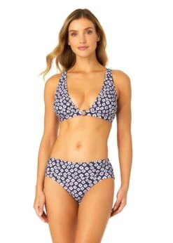 Women's Shibori Geo Ring Plunge Triangle Bikini Swim Top(Womens Shibori Geo Ring Plunge Triangle Bikini Swim Top)