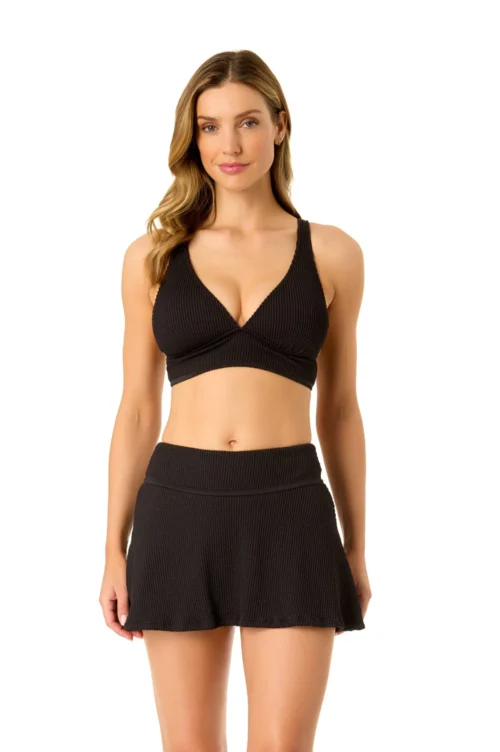 Women's Live In Color Textured Shirred Soft Band Bralette Bikini Swim Top(Womens Live In Color Textured Shirred Soft Band Bralette Bikini Swim Top)