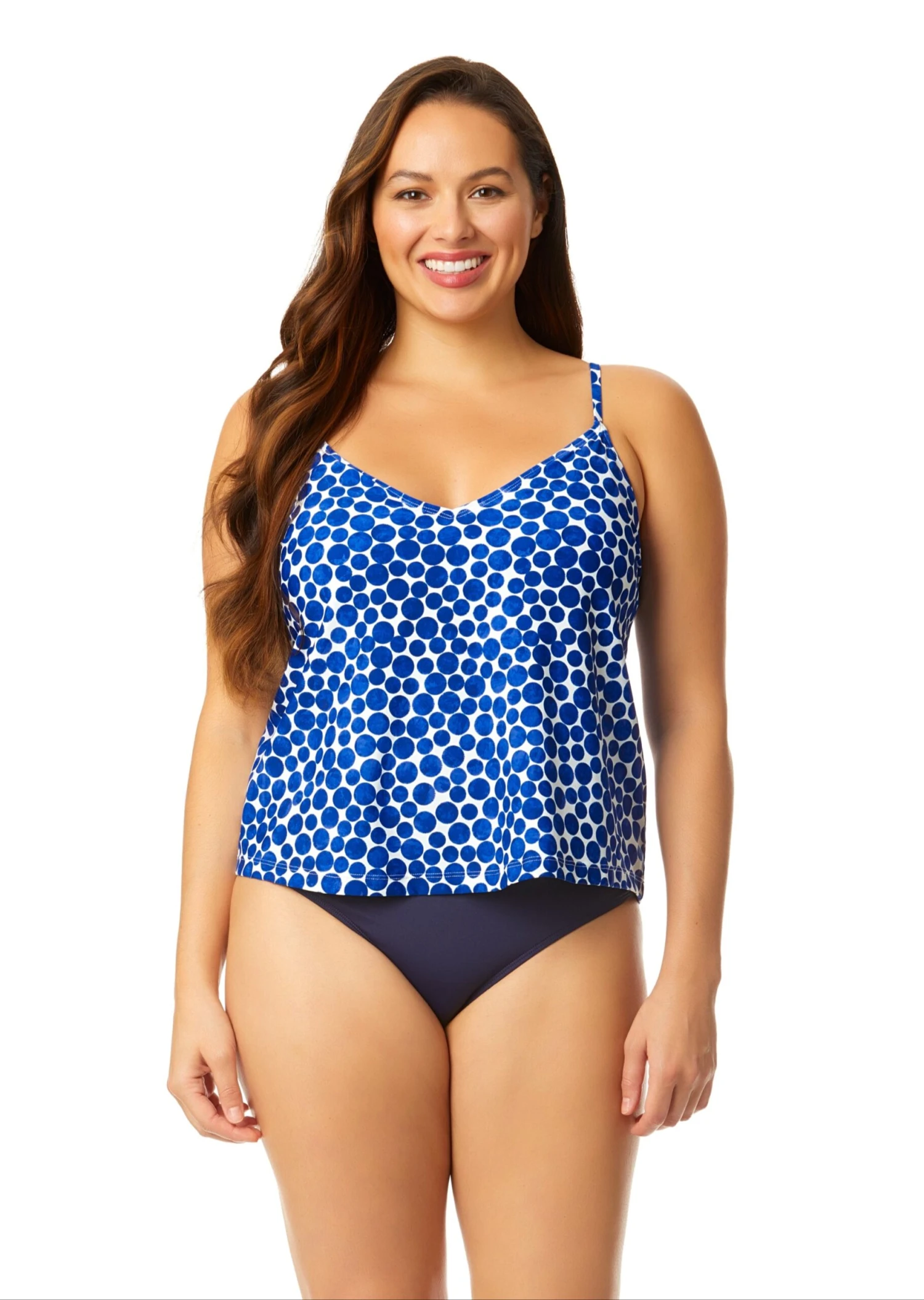 Women's Denim Dot Easy Triangle Tankini Swim Top(Womens Denim Dot Easy Triangle Tankini Swim Top)