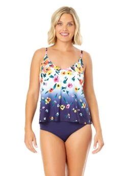 Women's Gradient Floral Easy Triangle Tankini Swim Top(Womens Gradient Floral Easy Triangle Tankini Swim Top)