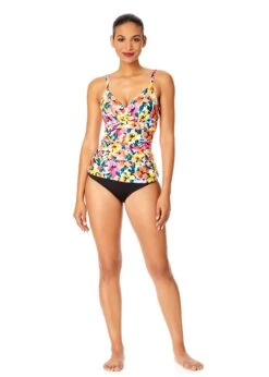 Women's Gradient Floral Twist Front Underwire Tankini Swim Top(Womens Gradient Floral Twist Front Underwire Tankini Swim Top) -Simply Bikini Store 25MT23313 MULT MYMB36001 BLK 2106