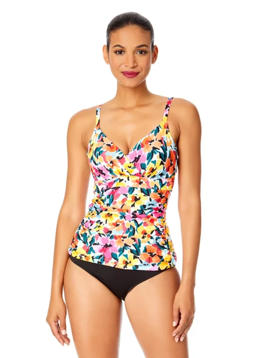 Women's Gradient Floral Twist Front Underwire Tankini Swim Top(Womens Gradient Floral Twist Front Underwire Tankini Swim Top)