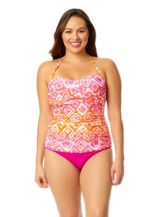 Women's Tie Dye Foulard Twist Front Bandeaukini Swim Top(Womens Tie Dye Foulard Twist Front Bandeaukini Swim Top)