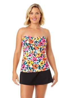 Women's Gradient Floral Twist Front Bandeaukini Swim Top(Womens Gradient Floral Twist Front Bandeaukini Swim Top)