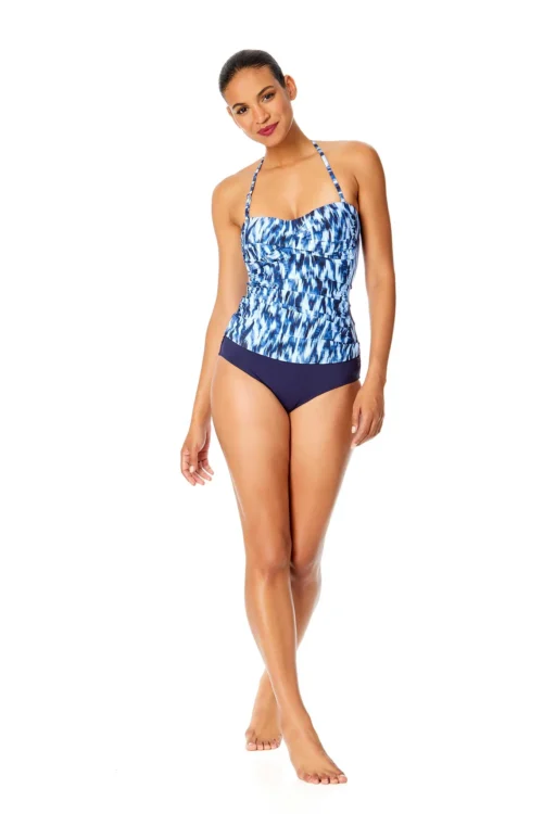 Women's Tie Dye Ikat Twist Front Bandeaukini Swim Top(Womens Tie Dye Ikat Twist Front Bandeaukini Swim Top) -Simply Bikini Store 25MT25068 BLWH MYMB36001NAVY 1845