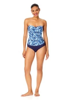 Women's Tie Dye Ikat Twist Front Bandeaukini Swim Top(Womens Tie Dye Ikat Twist Front Bandeaukini Swim Top) -Simply Bikini Store 25MT25068 BLWH MYMB36001NAVY 1875