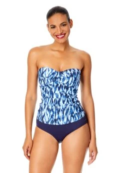 Women's Tie Dye Ikat Twist Front Bandeaukini Swim Top(Womens Tie Dye Ikat Twist Front Bandeaukini Swim Top)