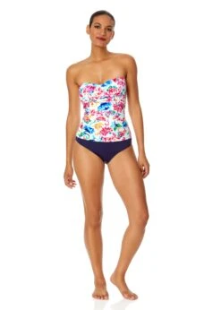 Women's Watercolor Paisley Twist Front Bandeaukini Swim Top(Womens Watercolor Paisley Twist Front Bandeaukini Swim Top) -Simply Bikini Store 25MT25070 MULT MYMB36001 NAVY 1314
