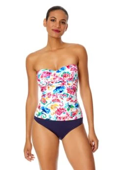 Women's Watercolor Paisley Twist Front Bandeaukini Swim Top(Womens Watercolor Paisley Twist Front Bandeaukini Swim Top)