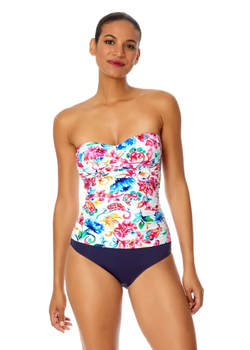 Women's Watercolor Paisley Twist Front Bandeaukini Swim Top(Womens Watercolor Paisley Twist Front Bandeaukini Swim Top)