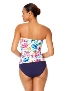 Women's Watercolor Paisley Twist Front Bandeaukini Swim Top(Womens Watercolor Paisley Twist Front Bandeaukini Swim Top) -Simply Bikini Store 25MT25070 MULT MYMB36001 NAVY 1341 BACK