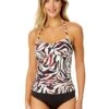 Women's Tiger Dance Twist Front Bandeaukini Swim Top(Womens Tiger Dance Twist Front Bandeaukini Swim Top) -Simply Bikini Store 25MT25093 MULT MYMB36001 BLK 328 FRONT