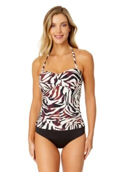Women's Tiger Dance Twist Front Bandeaukini Swim Top(Womens Tiger Dance Twist Front Bandeaukini Swim Top)