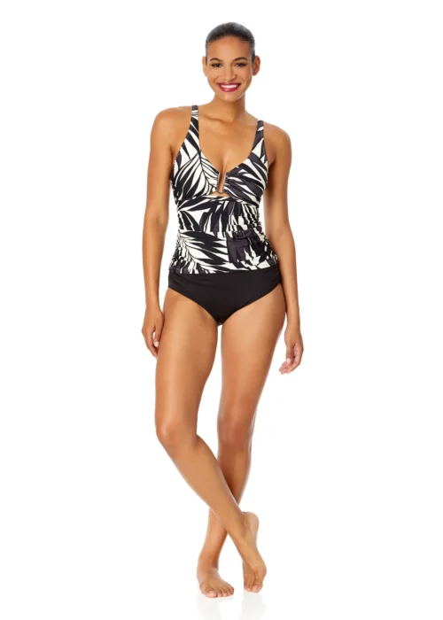 Women's Palm Chic Ring Front Tankini Swim Top(Womens Palm Chic Ring Front Tankini Swim Top) -Simply Bikini Store 25MT26245 BKWH MYMB36001 BLK 369 scaled