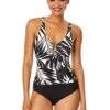 Women's Palm Chic Ring Front Tankini Swim Top(Womens Palm Chic Ring Front Tankini Swim Top) -Simply Bikini Store 25MT26245 BKWH MYMB36001 BLK 369 FRONT