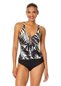 Women's Palm Chic Ring Front Tankini Swim Top(Womens Palm Chic Ring Front Tankini Swim Top)