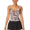 Women's Tiger Dance Ring Front Tankini Swim Top(Womens Tiger Dance Ring Front Tankini Swim Top) -Simply Bikini Store 25MT26293 MULT MYMB41401 BLK 198 FRONT