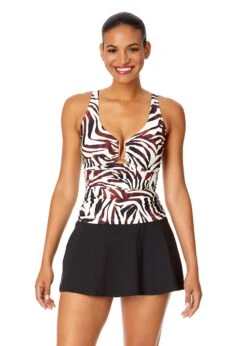 Women's Tiger Dance Ring Front Tankini Swim Top(Womens Tiger Dance Ring Front Tankini Swim Top)