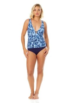 Women's Tie Dye Ikat Ring Plunge Tankini Swim Top(Womens Tie Dye Ikat Ring Plunge Tankini Swim Top) -Simply Bikini Store 25MT26368 BLWH MYMB36001NAVY 2665