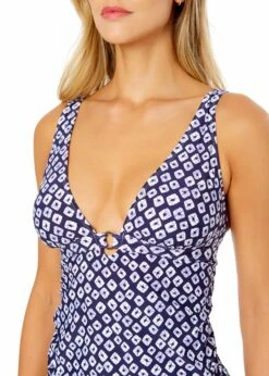 Women's Shibori Geo Ring Plunge Tankini Swim Top(Womens Shibori Geo Ring Plunge Tankini Swim Top) -Simply Bikini Store 25MT26375 BLPR MYMB36001 NAVY 894