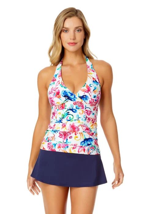 Women's Watercolor Paisley Marilyn Halter Tankini Swim Top(Womens Watercolor Paisley Marilyn Halter Tankini Swim Top)