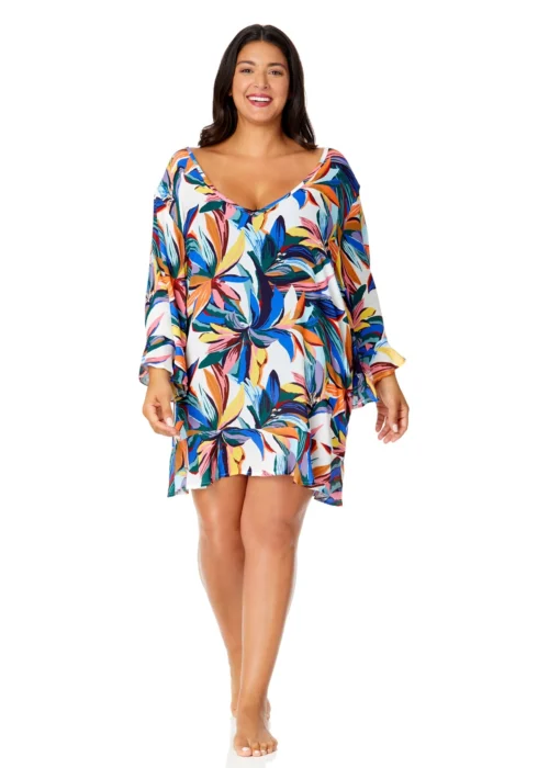 Women's Plus Riviera Floral Flounce V Neck Tunic Swimsuit Cover Up(Womens Plus Riviera Floral Flounce V Neck Tunic Swimsuit Cover Up) -Simply Bikini Store 25PC51015 MULT 3061 scaled
