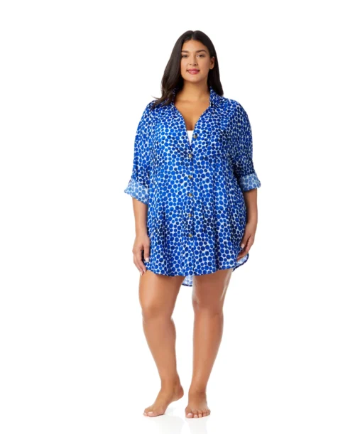 Women's Plus Denim Dot Button Down Shirt Swimsuit Cover Up(Womens Plus Denim Dot Button Down Shirt Swimsuit Cover Up) -Simply Bikini Store 25PC53012 DEPR 1601 scaled