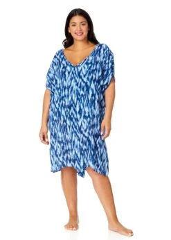 Women's Plus Tie Dye Ikat Easy Tunic Swimsuit Cover Up(Womens Plus Tie Dye Ikat Easy Tunic Swimsuit Cover Up) -Simply Bikini Store 25PC54168 BLWH 3122