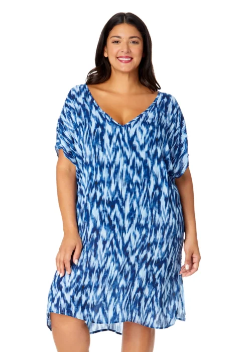 Women's Plus Tie Dye Ikat Easy Tunic Swimsuit Cover Up(Womens Plus Tie Dye Ikat Easy Tunic Swimsuit Cover Up)