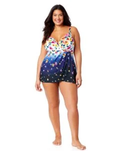 Women's Plus Gradient Floral Swim Dress With Skirted Bottom(Womens Plus Gradient Floral Swim Dress With Skirted Bottom) 12 Women's Plus Gradient Floral Swim Dress With Skirted Bottom(Womens Plus Gradient Floral Swim Dress With Skirted Bottom) -Simply Bikini Store 25PD61014 MULT 764