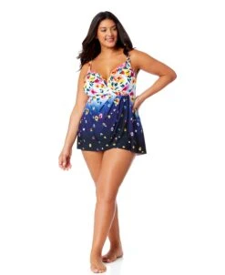 Women's Plus Gradient Floral Swim Dress With Skirted Bottom(Womens Plus Gradient Floral Swim Dress With Skirted Bottom) 11 Women's Plus Gradient Floral Swim Dress With Skirted Bottom(Womens Plus Gradient Floral Swim Dress With Skirted Bottom) -Simply Bikini Store 25PD61014 MULT 782
