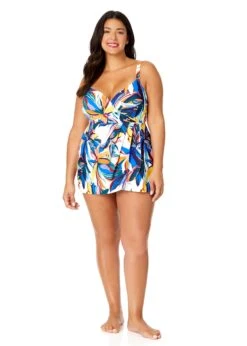 Women's Plus Riviera Floral Swim Dress With Skirted Bottom(Womens Plus Riviera Floral Swim Dress With Skirted Bottom) -Simply Bikini Store 25PD61015 MULT 2249