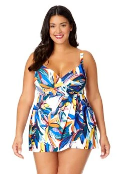 Women's Plus Riviera Floral Swim Dress With Skirted Bottom(Womens Plus Riviera Floral Swim Dress With Skirted Bottom)