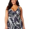 Women's Plus Palm Chic Surplice Twist Skirted Swimdress(Womens Plus Palm Chic Surplice Twist Skirted Swimdress) -Simply Bikini Store 25PD61845 BKWH 845 FRONT