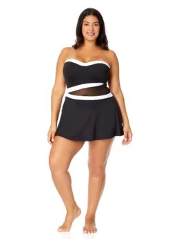 Women's Plus Mesh Around Paneled Strapless Mesh Swim Dress(Womens Plus Mesh Around Paneled Strapless Mesh Swim Dress) -Simply Bikini Store 25PD61901 BLK 2705